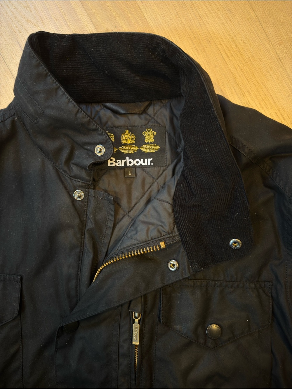 Barbour Sapper Waxed Jacket (L) Black w/quilted black lining - Picture 2 of 10